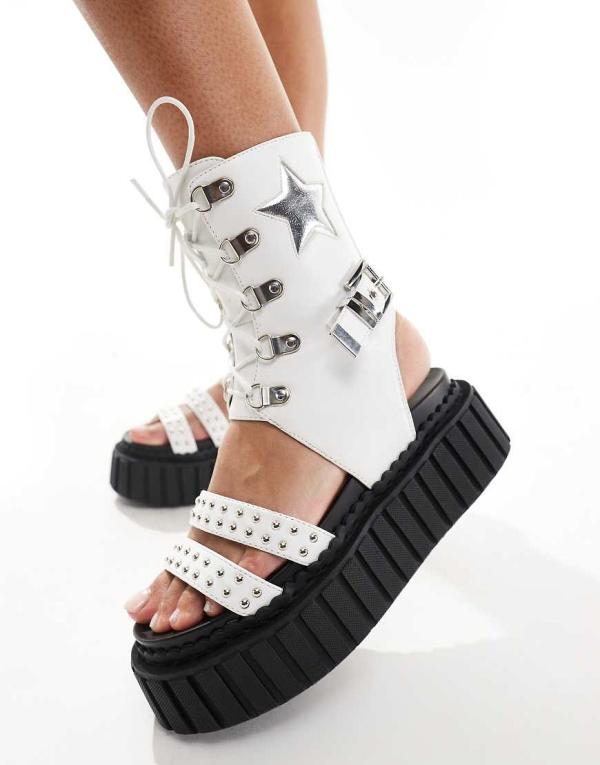 Lamoda Haunting lace up sandals with star in white