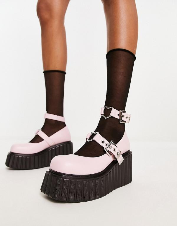 Lamoda Pursuasive flatform creeper shoes with heart buckle in pink