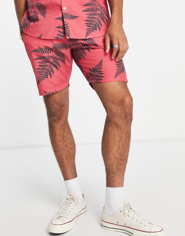 Le Breve leaf print shorts in coral (part of a set)-Red