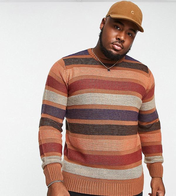 Le Breve Plus colour wave knit jumper in brown