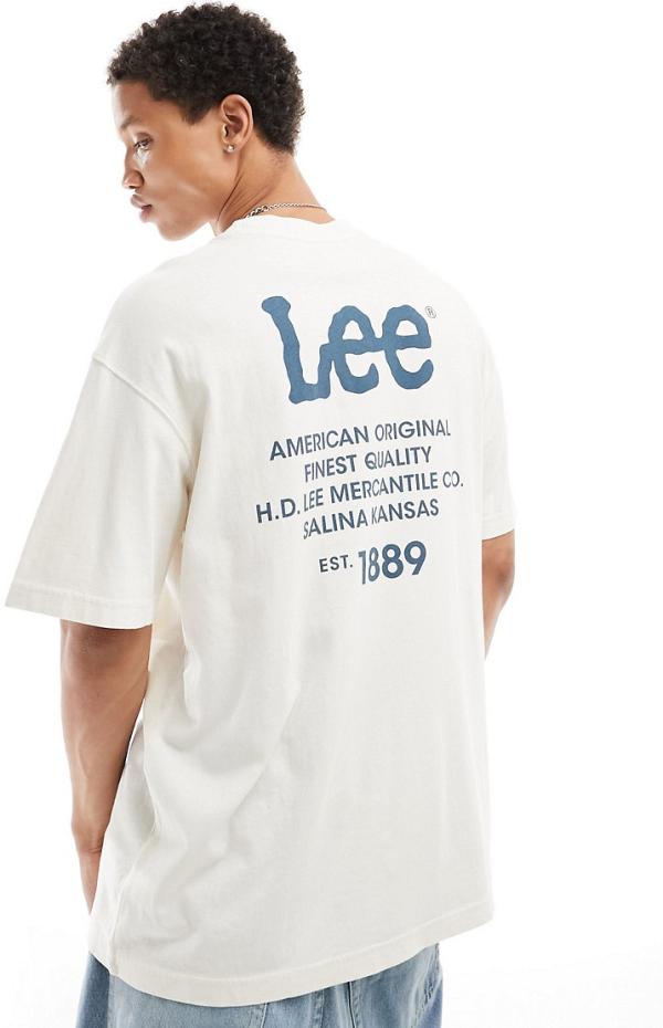Lee back logo print loose fit t-shirt in ecru-White