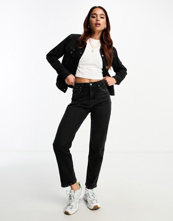 Lee Carol straight fit high waist jeans in black with stud detailing (part of a set)