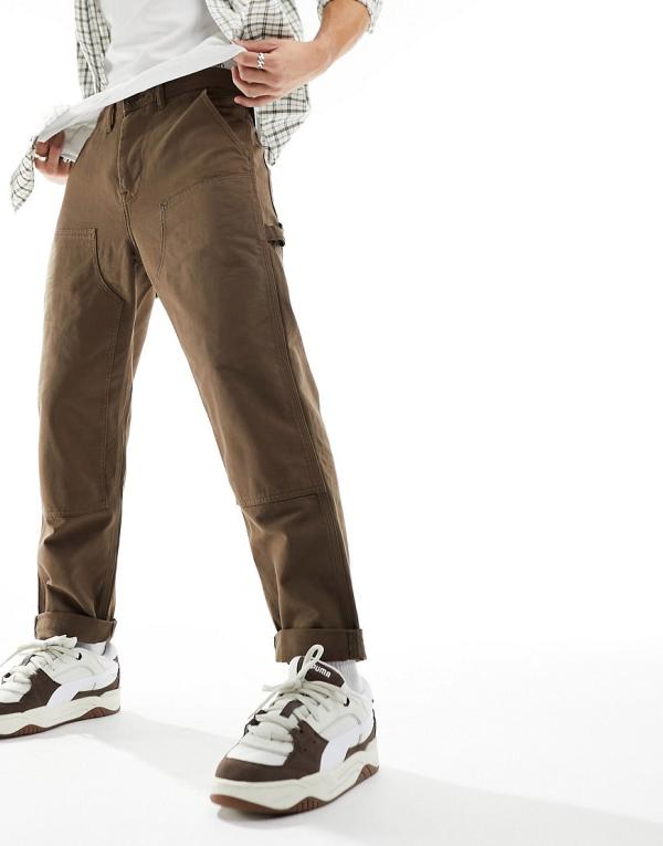 Lee panelled carpenter straight fit canvas jeans in tan-Brown