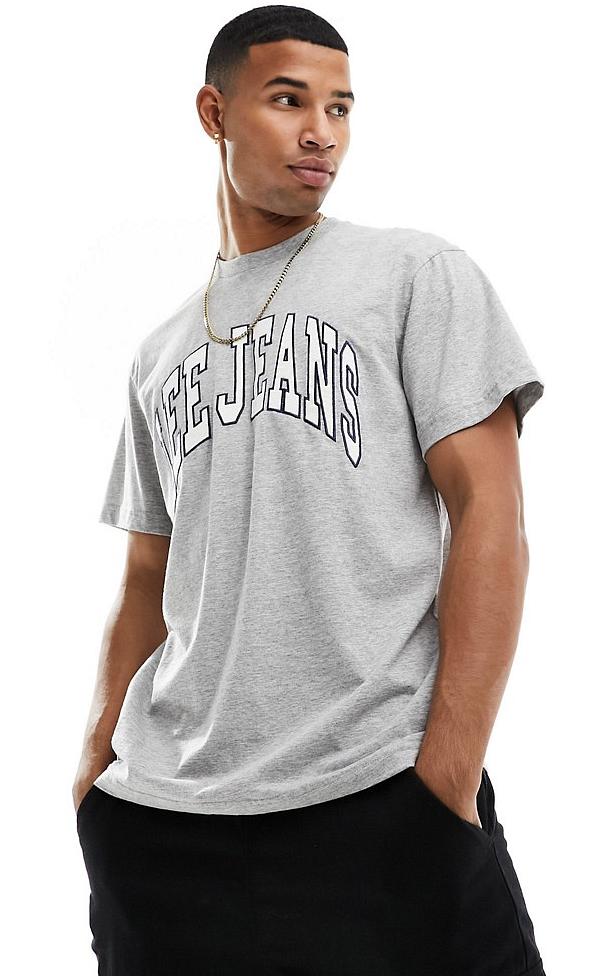 Lee varsity large logo relaxed fit t-shirt in grey marl
