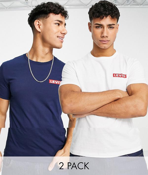 Levi's 2 pack t-shirts in navy/white with baby boxtab logo-Multi
