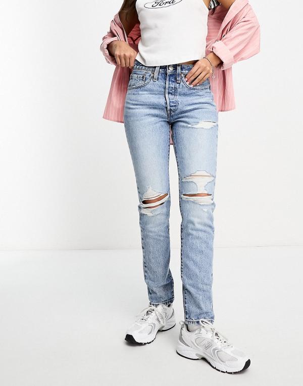 Levi's 501 skinny jeans in light blue with distressing