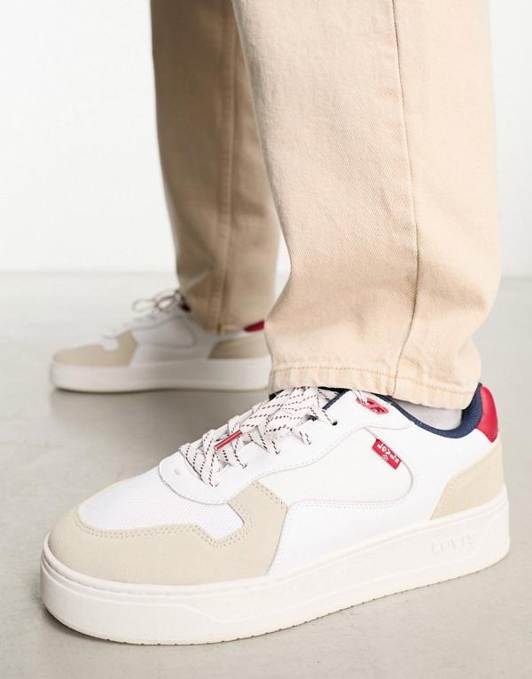 Levi's Glide leather sneakers in cream suede mix with red tab logo-White