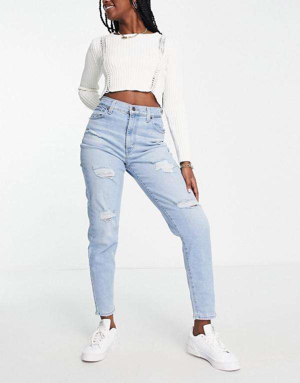 Levi's high waisted distressed mom jeans in light wash blue