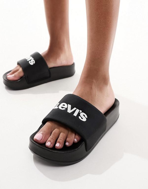 Levi's June bold padded sliders with logo in black