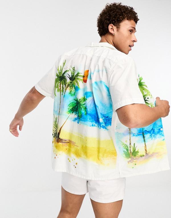 Levi's revere collar shirt in white with palm tree print