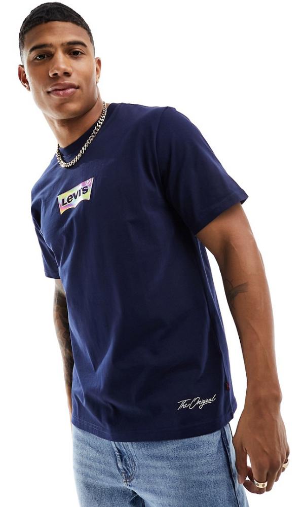 Levi's t-shirt with foil multi central batwing logo in navy