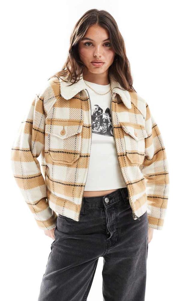 Levi's wool blend 90s zip thru jacket in beige check-Neutral