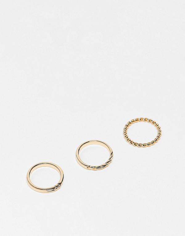 Liars & Lovers 3 pack rope skinny band rings in gold