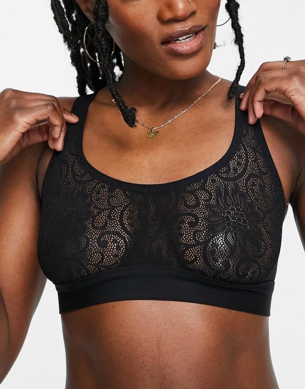 Lindex super soft nylon blend barely-there lace crop bralet in black - BLACK