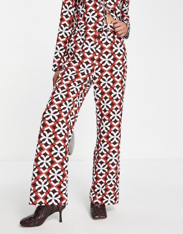 Lola May fit and flare pants in floral print (part of a set)-Multi