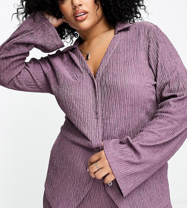 Lola May Plus plisse button front shirt in purple