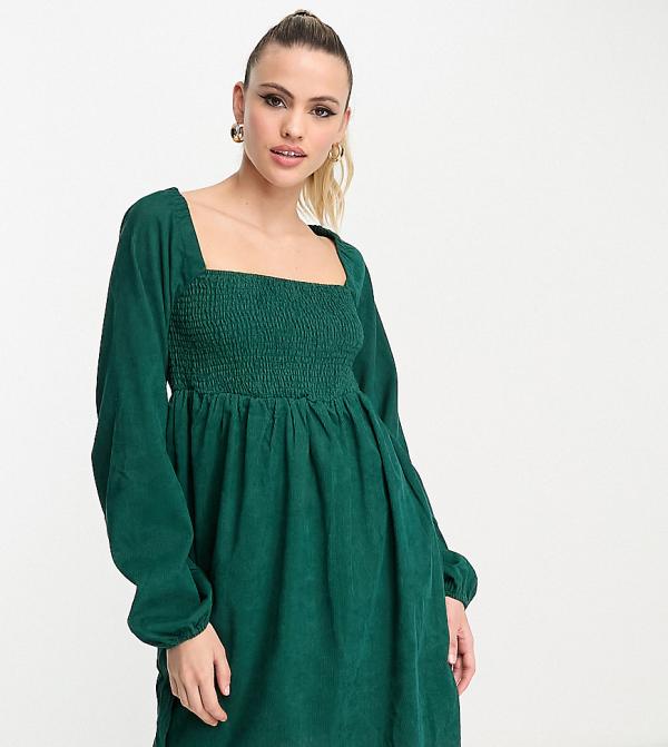 Lola May Tall baby cord mini dress in forest green