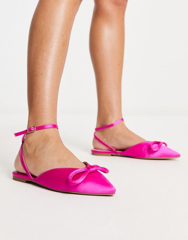 London Rebel bow slingback ballet flats in bright pink