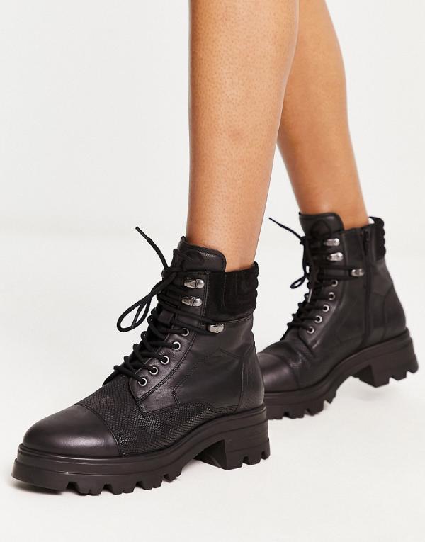 London Rebel leather chunky hiker boots in black