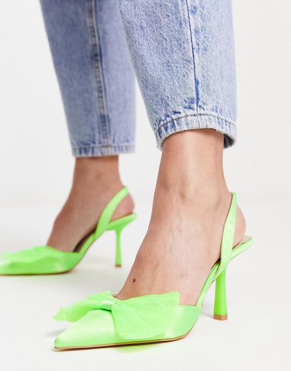 London Rebel slingback bow heeled shoes in green satin