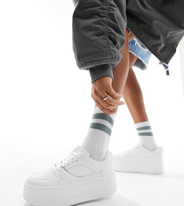 London Rebel Wide Fit chunky panelled flatform sneakers in white