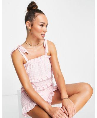 Lost Ink gingham frill edge cami in pink (part of a set)