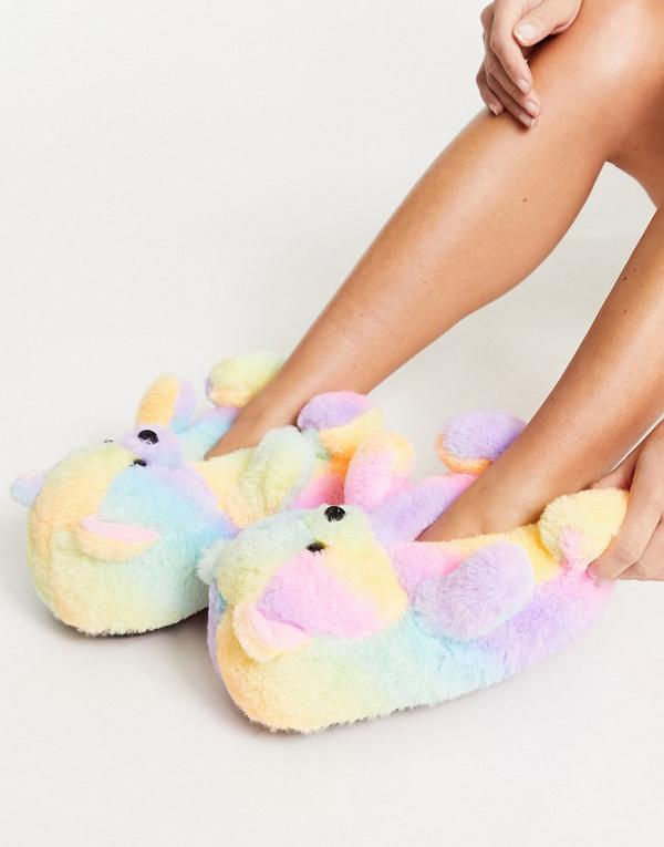 Loungeable teddy bear slippers in pastel mix-Multi