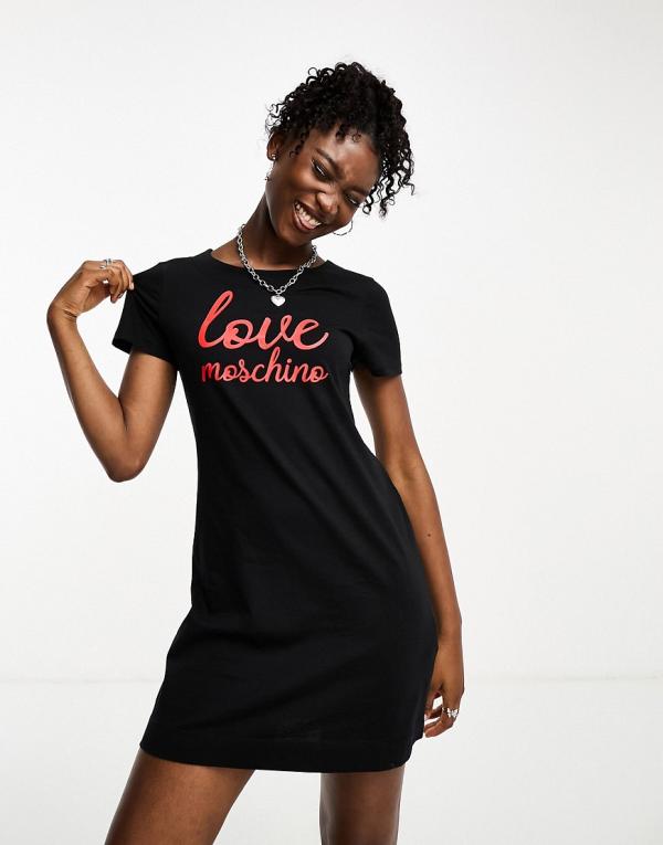 Love Moschino italic logo t-shirt dress in black
