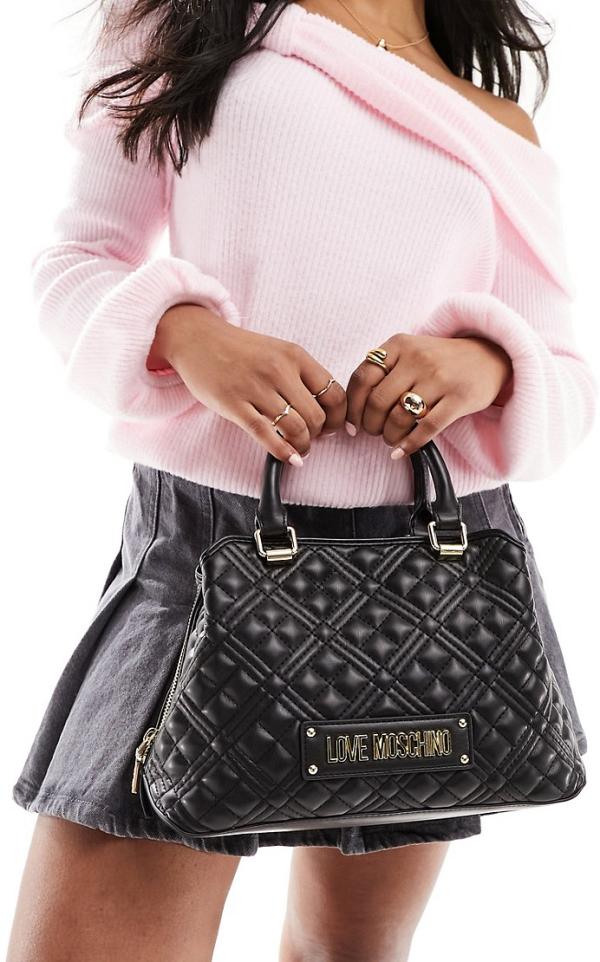 Love Moschino quilted top handle tote bag in black