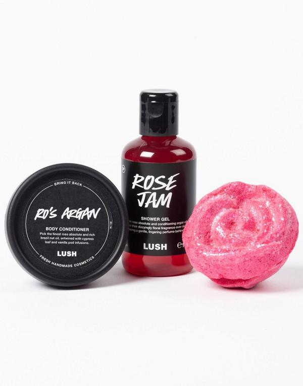 LUSH Best for feeling Ro'sy Shower Gel, Body Conditioner & Bubble Bar Bath Set-No colour