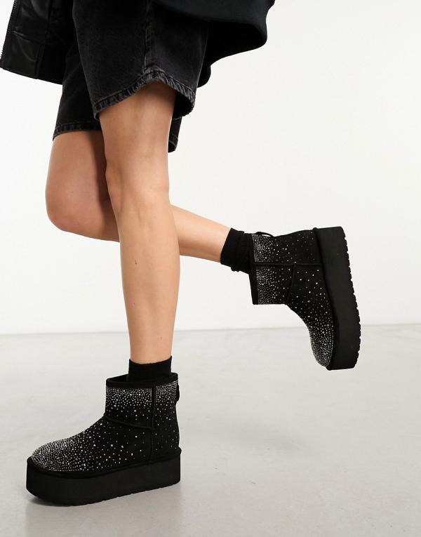 Madden Girl Ease-HR short rhinestone boots in black