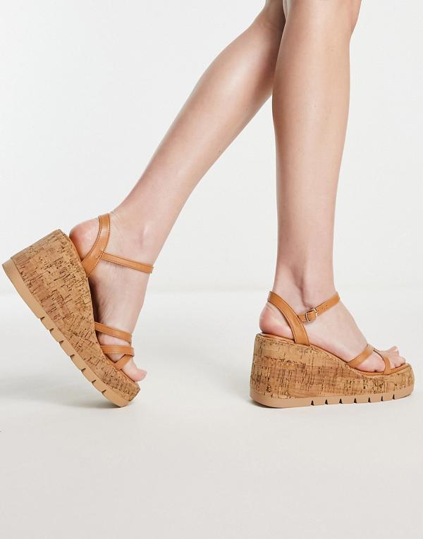 Madden Girl Vault-C cork wedge heeled sandals in tan-Brown