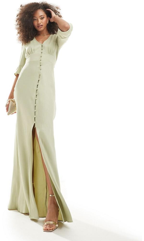Maids to Measure Bridesmaid button front maxi dress in sage-Green