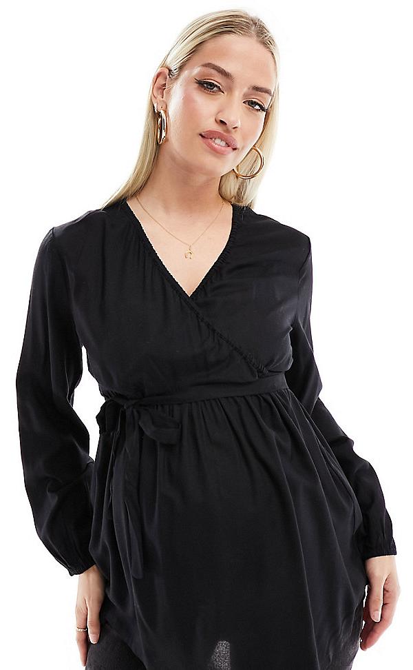 Mamalicious Maternity floaty wrap blouse in black