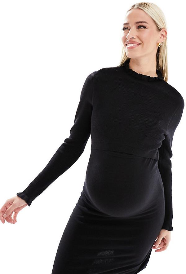 Mamalicious Maternity knitted midi dress in black