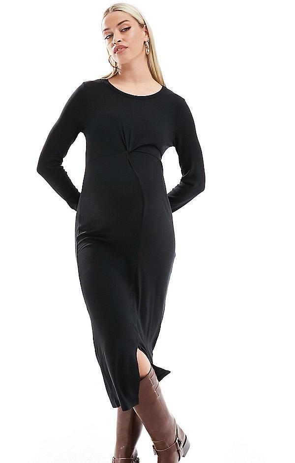 Mamalicious Maternity long sleeved midi dress in black