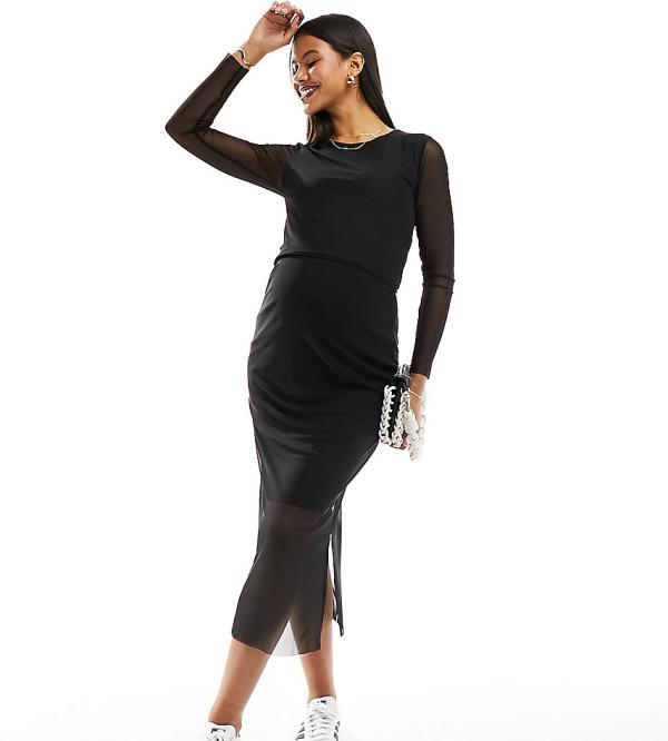 Mamalicious Maternity mesh long sleeved top in black (part of a set)