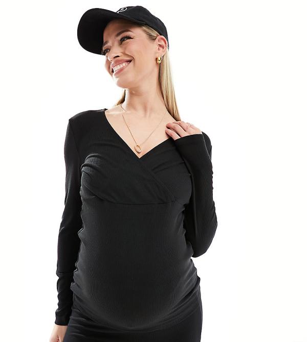 Mamalicious Maternity v neck 2 function nursing long sleeved top in black (part of a set)