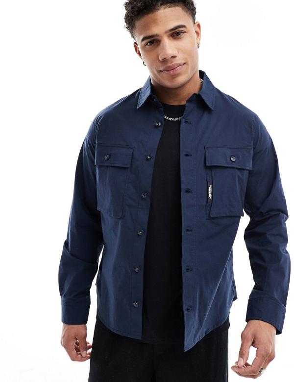 Marshall Artist double pocket long sleeve shirt in navy-Blue