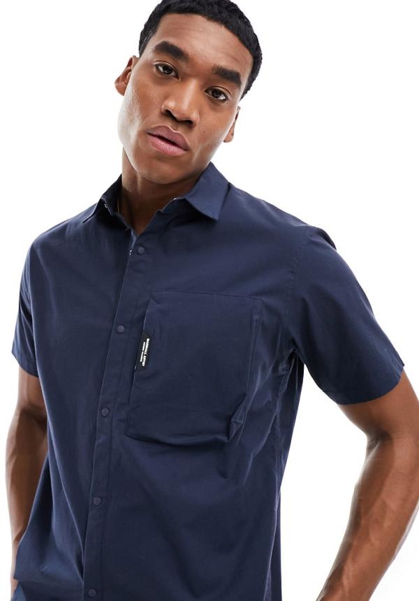 Marshall Artist pocket detail short sleeve shirt in navy-Blue