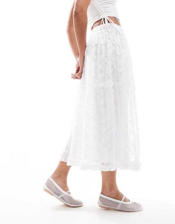 Minga London lace tiered maxi skirt in off white