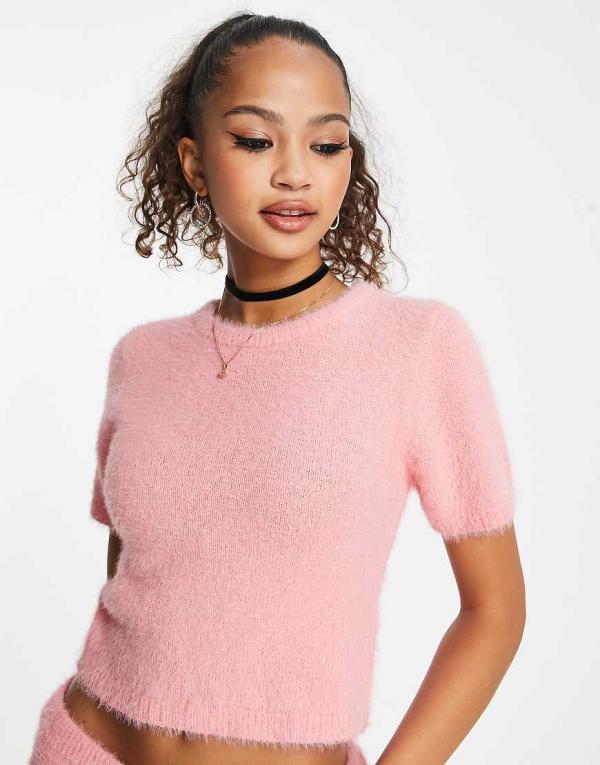 Miss Selfridge lash short sleeve crop top in pink (part of a set)-Green