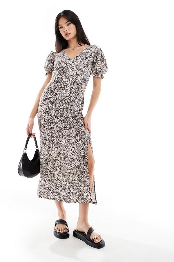 Miss Selfridge maxi tea dress in animal print-Multi