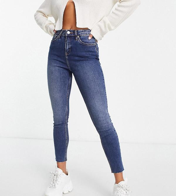 Miss Selfridge Petite skinny jeans in mid wash-Blue