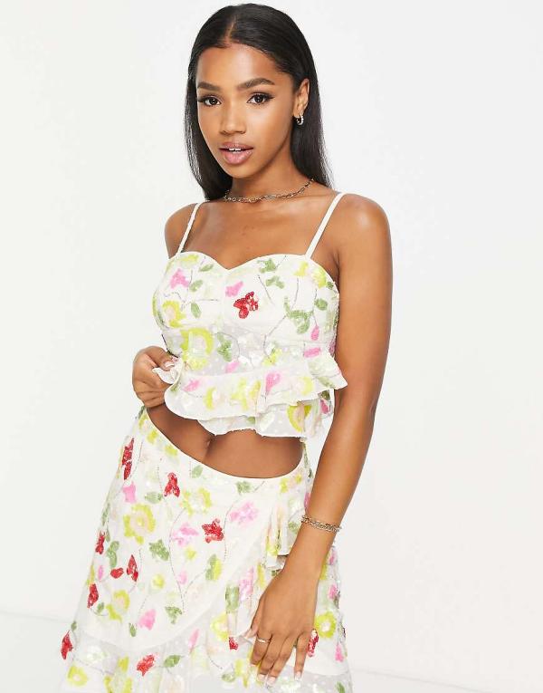 Miss Selfridge Premium embellished cami crop top in neon yellow