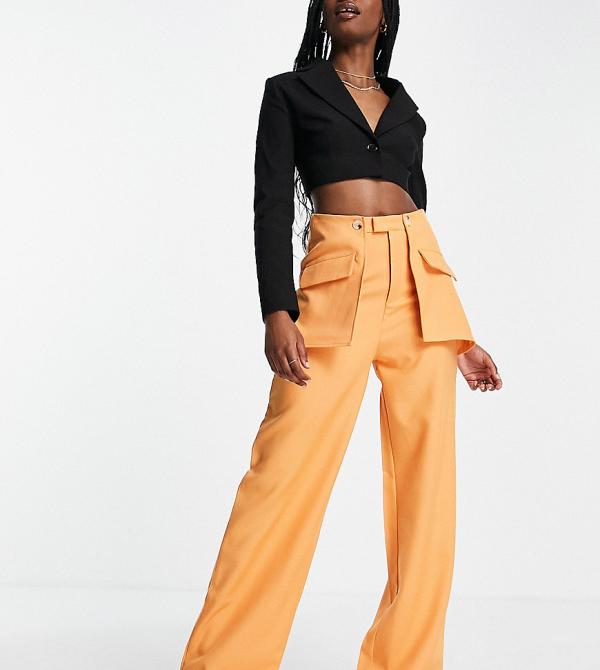Missguided wide leg pants with pocket detail in orange