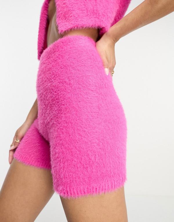 Missy Empire fluffy shorts in pink (part of a set)