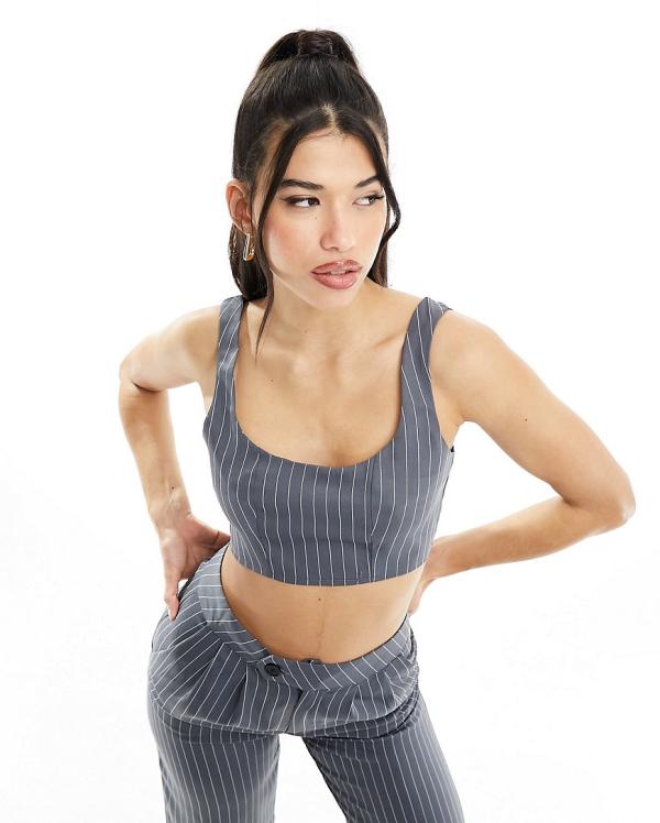 Missy Empire tailored crop top in grey pinstripe (part of a set)-Multi