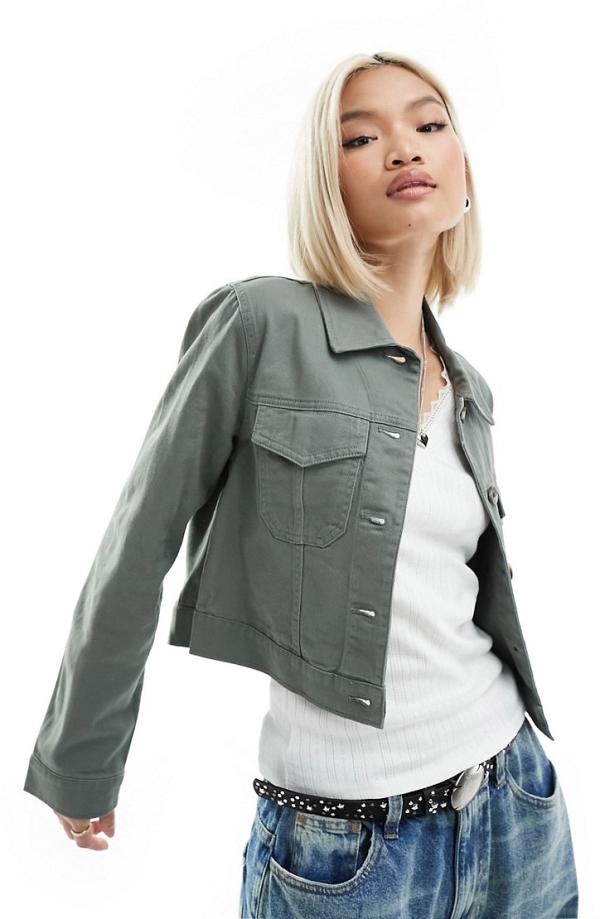 Monki lightweight collar jacket in khaki-Green