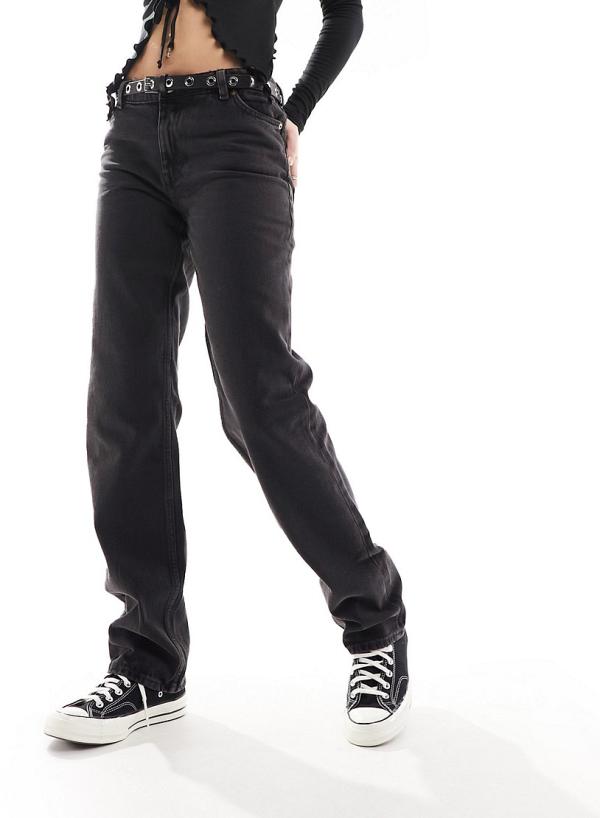 Monki Monokomi mid waist straight leg jeans in washed black